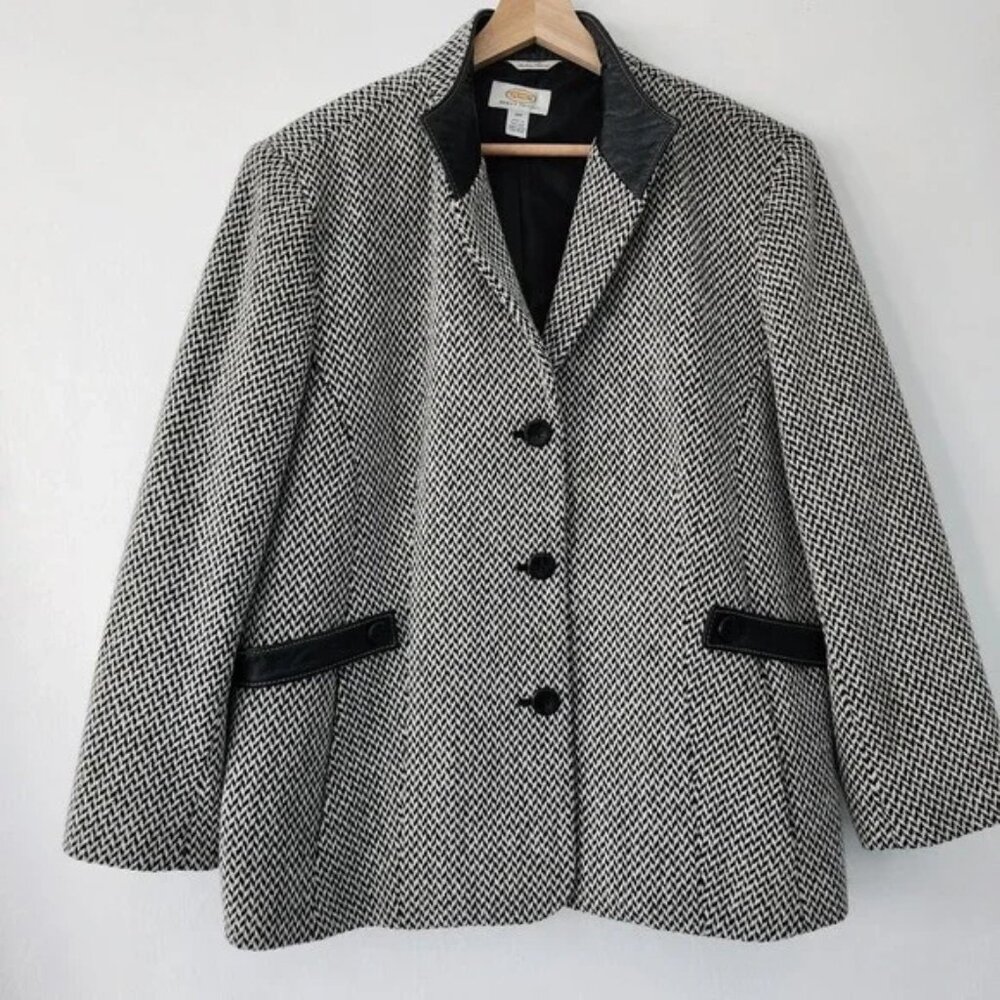 Talbots Women Petites 100% Wool Italian Fabric Herringbone blazer womens sz 16W